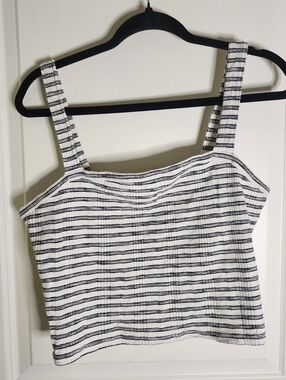 American Eagle Striped Square Neck Crop Tank Top - White & Black Size XL